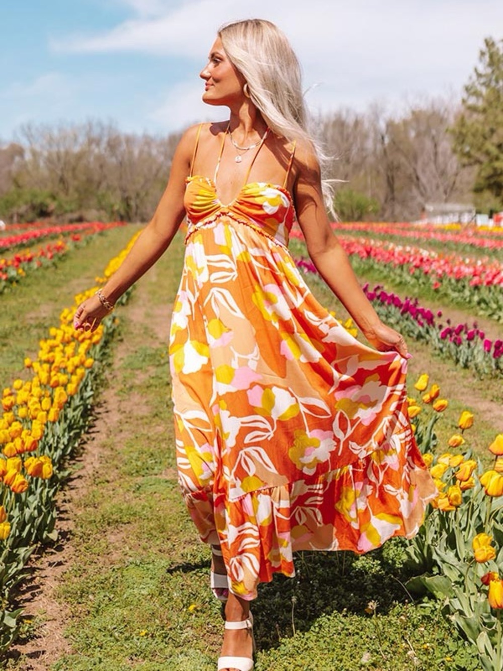 NWT Impressions Orange Floral Maxi Dress | Size Medium